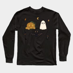 halloween spooky stickers set ghost bat pumpkin cute adorable scary Sticker Long Sleeve T-Shirt